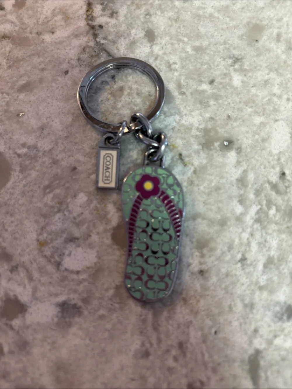 Vintage Y2K Coach Mint Green & Burgundy Flip Flop Keychain Charm